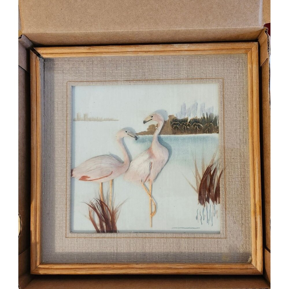 Diorama 3D Art 1950s Japanese 10.5" Shadow Box With Cranes